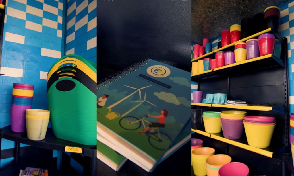 Produtos feitos pela PlasPop a partir de resíduos plásticos entregues pelos consumidores