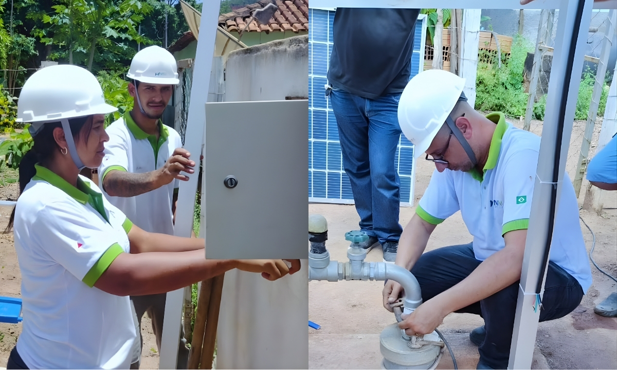 Equipe da MMSol realizando instalação de bomba para poço artesiano no norte de minas