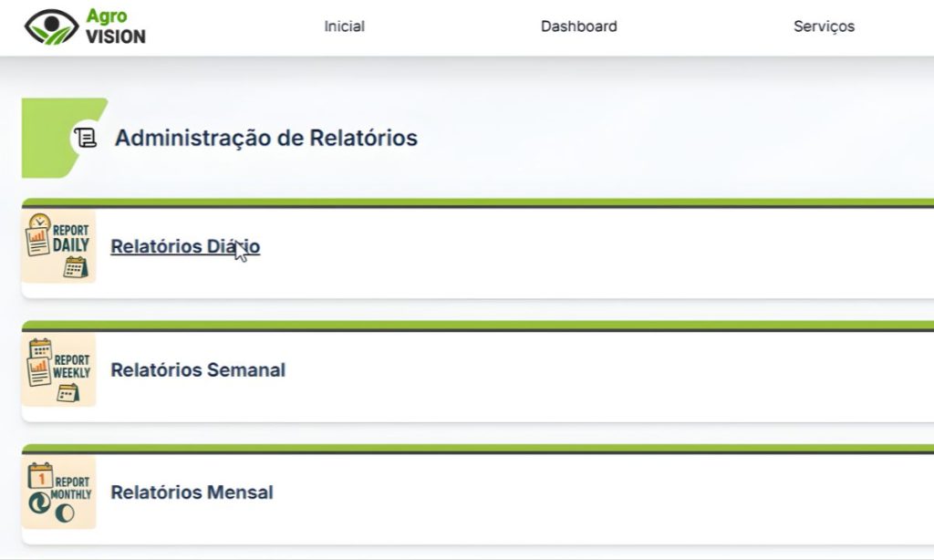 Pagina de dados do AgroVision, desenvolvimento da MMSol